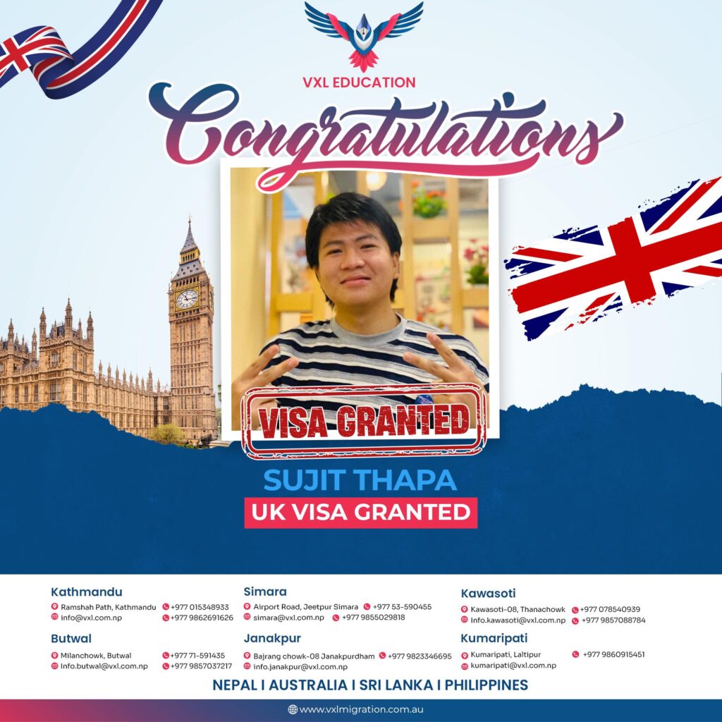 Sujit Thapa Gains UK Study Visa Through VXL Kawasoti